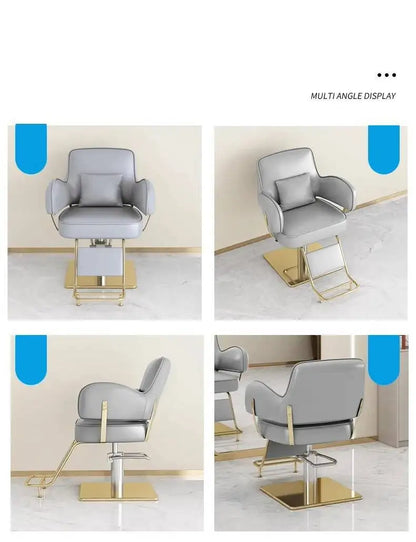 Round Chair Professional Barber Chairs Mirror Hair Salon Women's Beauty Men's Shaving Rotating Ergonomic Wheels Reclining Silla