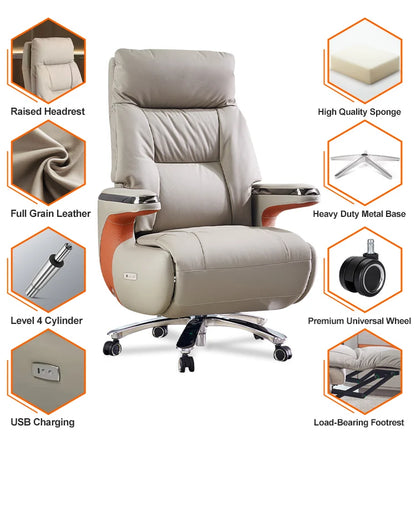 Contemporary Executive Recliner Chair Luxury Black Synthetic Leather Office Furniture Massage Feature for Boss Office Workers