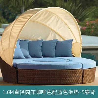 Outdoor rattan round bed leisure garden courtyard swimming pool beach bed