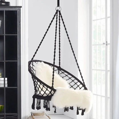 Hammock Hanging Swinging Chair,Hanging Cotton Rope Swing Chairs with Cushion and Hardware Kits, Hanging Chairs for Indoor