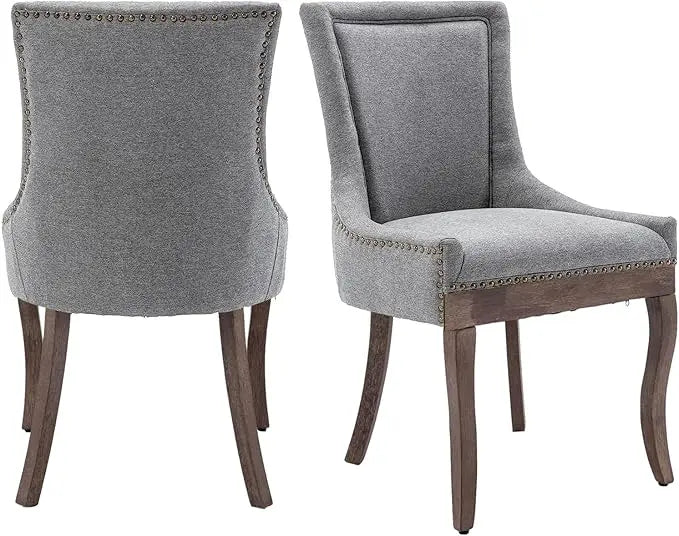 Fabric Upholstered Side Chairs Set of 2, Solid Wood Kitchen Dining Room Chairs with Nailheads Legs (Fabric Beige)