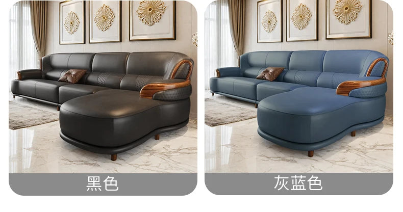 New Chinese ebony leather sofa living room modern first layer cowhide 1234 combination  FT