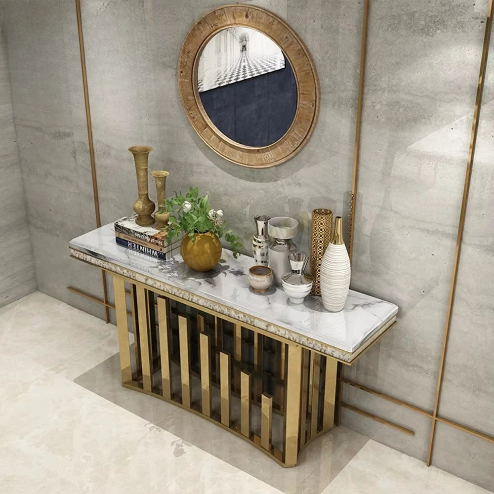 Home Furniture Living Room Luxury Metal Hallway Table Modern Marble Console Table with Mirror CT018