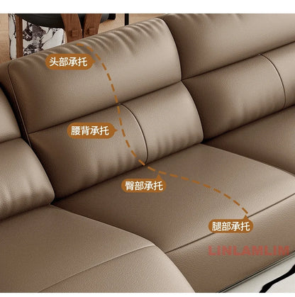 MINGDIBAO Modern Recliner Sofa with Hidden Foldable Tray Table and USB – Italian Genuine Leather Sectional Couch for Living Room