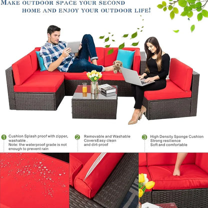 6 Piece Small Patio Furniture Sets Outdoor Sectional Sofa All Weather PE Wicker Patio Sofa Couch Garden Backyard Conversation S