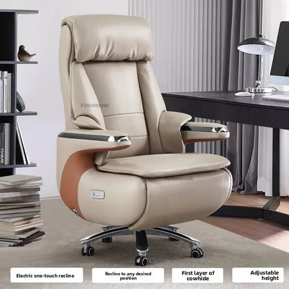 Electric Reclining Office Chairs European Bedroom Furniture Nordic Leather Executive Computer Armchair Home Ergonomic Desk Chair