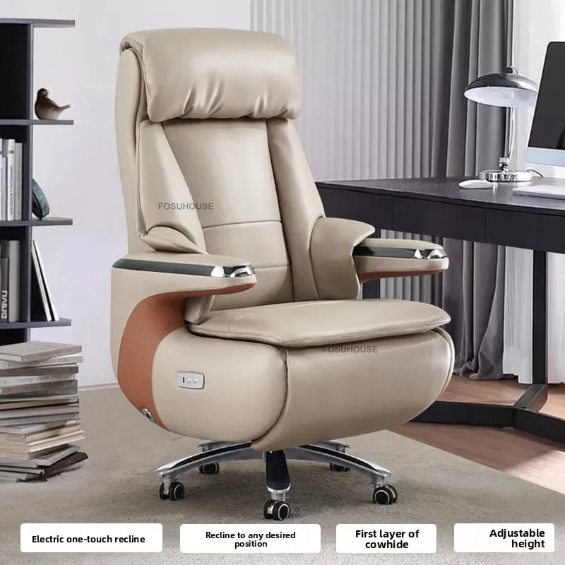 Nordic Leather Executive Computer Armchair Electric Reclining Office Chairs European Bedroom Furniture Home Ergonomic Desk Chair