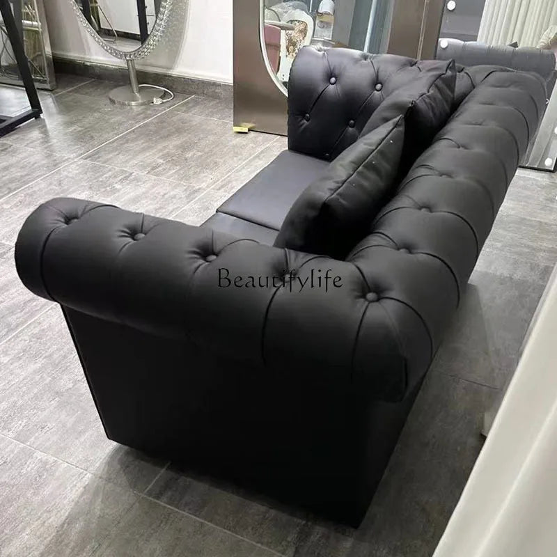 *Hair salon waiting chair Clothing store sitting area Stainless steel gold-plated sofa waiting area Long chair