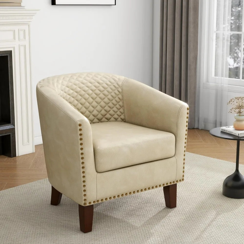 Modern Comfortable Round Arm Accent Chair for Living Room, Faux Leather Upholstered Club Chair, Bedroom Reading Chair