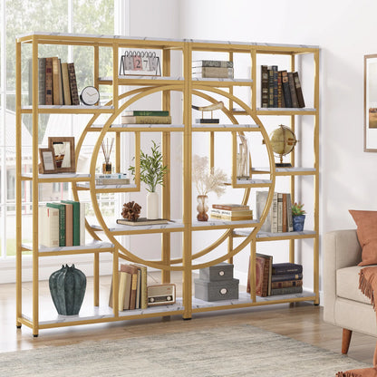 Tribesigns Bookshelf Bookcase, Gold 8-Open Shelf Etagere Bookcase with Faux Marble, Modern Book Shelves Display Shelf
