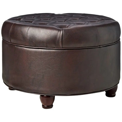 Home Decor Button Tufted Faux Leather Round Storage Ottoman Ottoman with Storage for Living Room amp Bedroom Distressed Brown