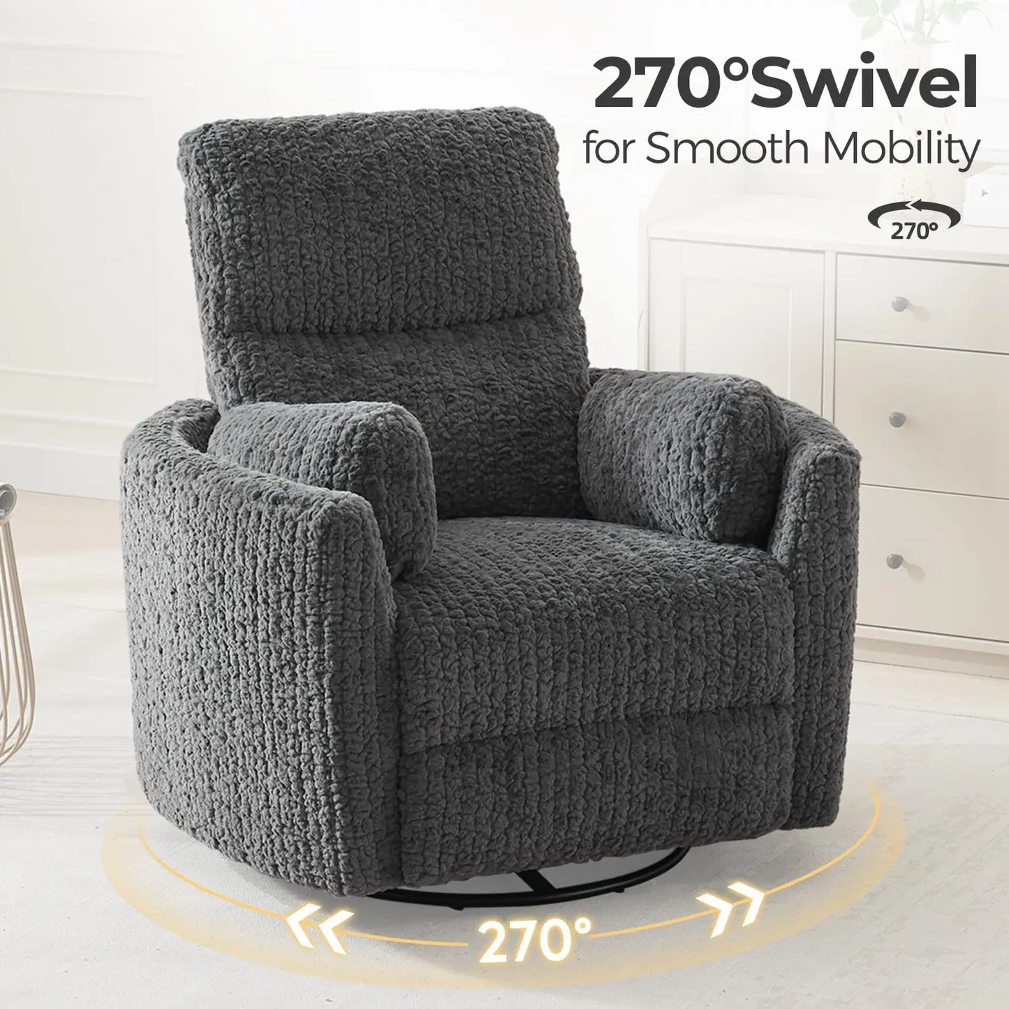 TODRANI Power Swivel Glider Rocking Recliner Nursery Chair with 2 Pillows, Reclining Chair with Type - C & USB Charger Ports