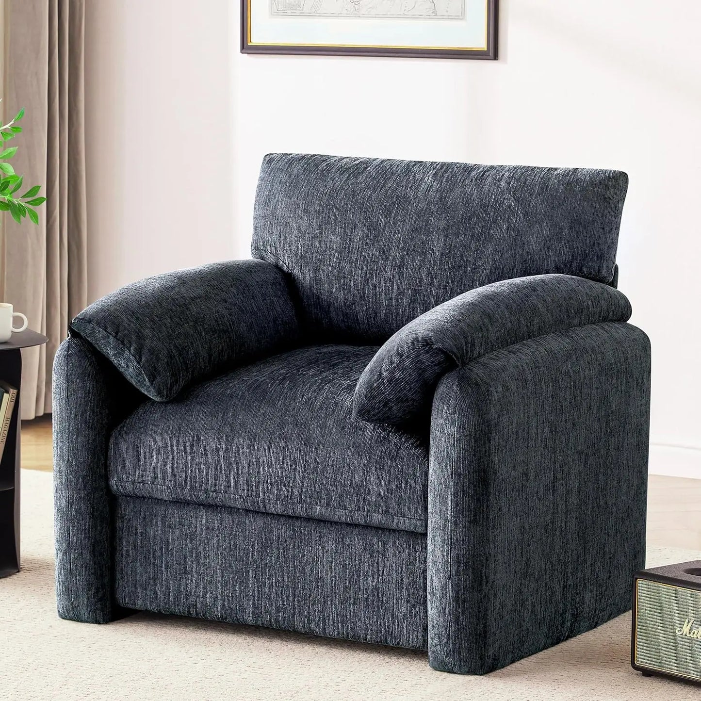 Chenille Oversized Armchair, 38.6" Wide Accent Chairs for Living Room & Bedroom Modern Lounge Chair, Upholstered Mid-Century