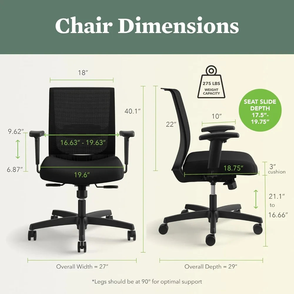 Ergonomic Office Chair with Breathable Mesh Back, Adjustable Armrests, Lumbar Support, and Rolli Feature