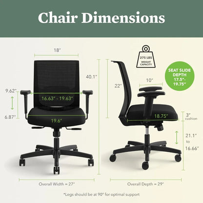 Ergonomic Office Chair with Breathable Mesh Back, Adjustable Armrests, Lumbar Support, and Rolli Feature