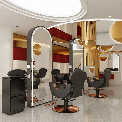 Modern LED Light Barbershop Salon Mirror Station Single Side Wood Luxury Salon Beauty Mirror Station