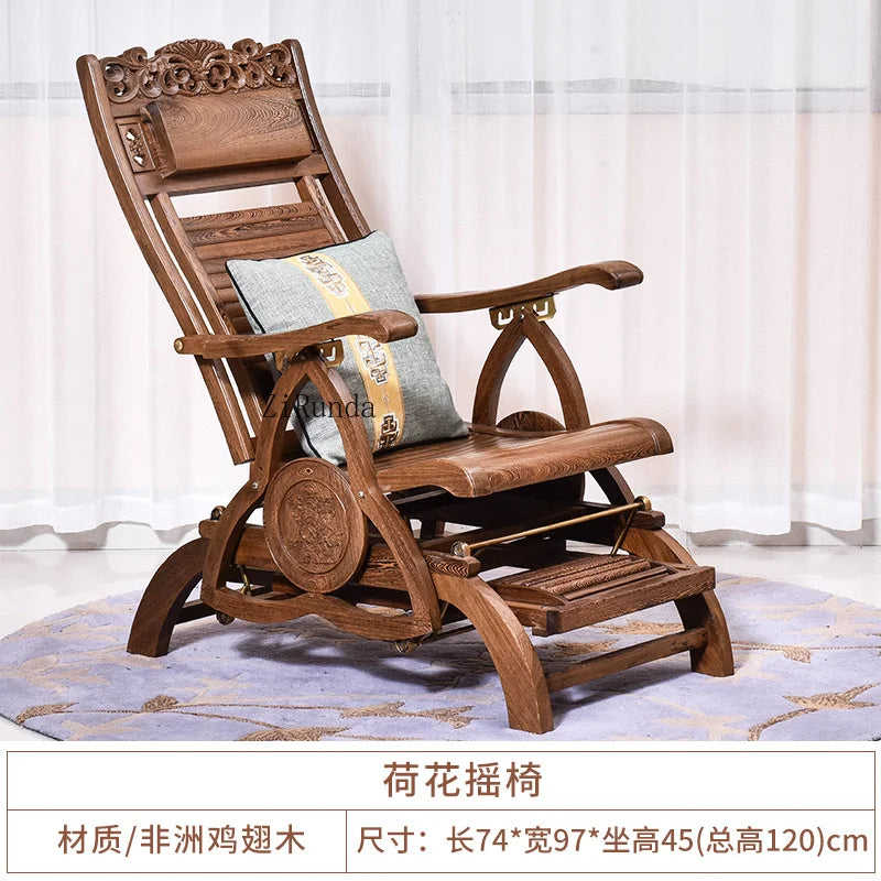 Redwood rocking chair, new Chinese style chicken wing wooden lounge chair, solid wood home balcony leisure chair