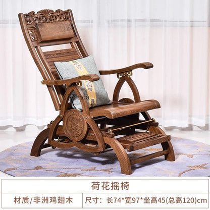 Redwood rocking chair, new Chinese style chicken wing wooden lounge chair, solid wood home balcony leisure chair