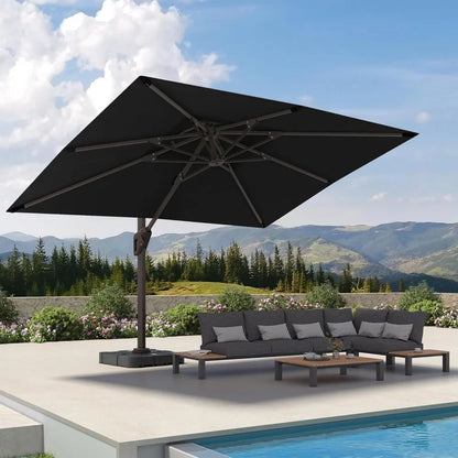 9' X 12' Cantilever Patio Umbrella 360°Rotation Rectangular Outdoor Large Offset Umbrellas Double Top Heavy Duty Windproof for G
