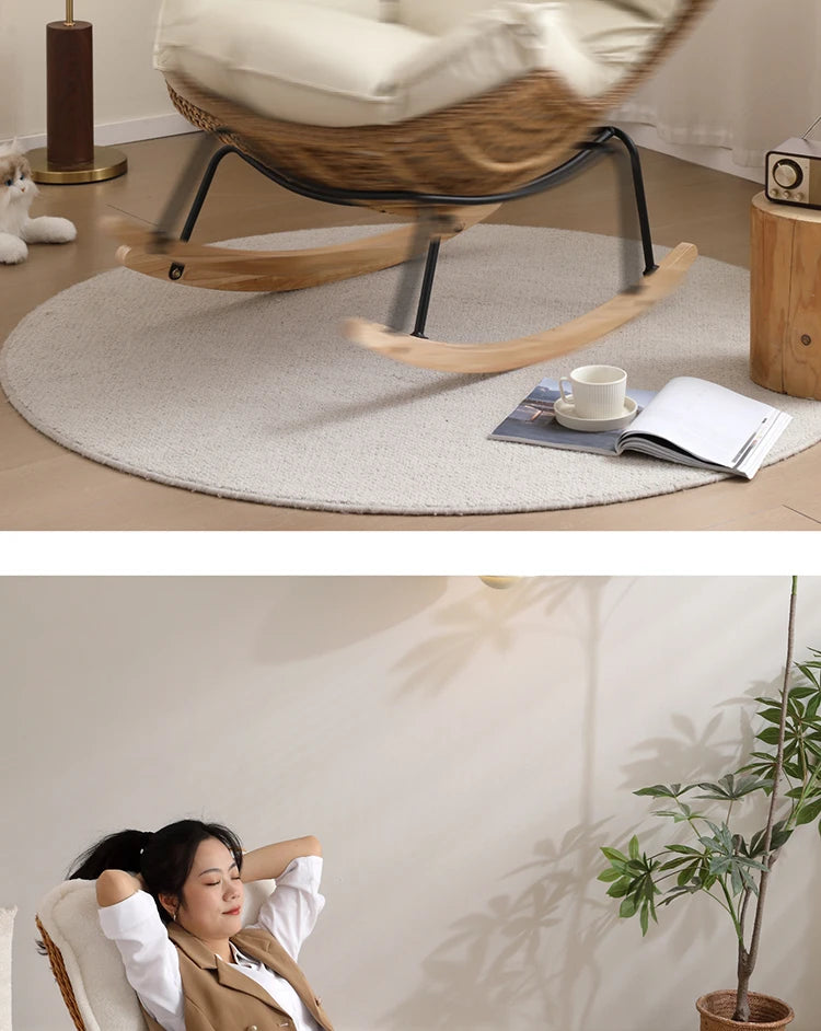 Modern Rocking Lounge Chair for Balcony Woven Rattan Lobster Chair Indoor Swing Seat Comfortable Single Sofa for Living Room