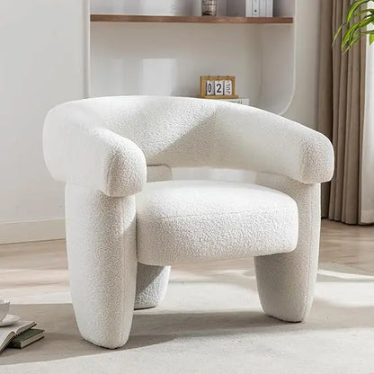 Mid Century Modern Accent Barrel Chair Comfy Upholstered Round Armchair with Montage Design, Sherpa Boucle Lounge Chair for Livi