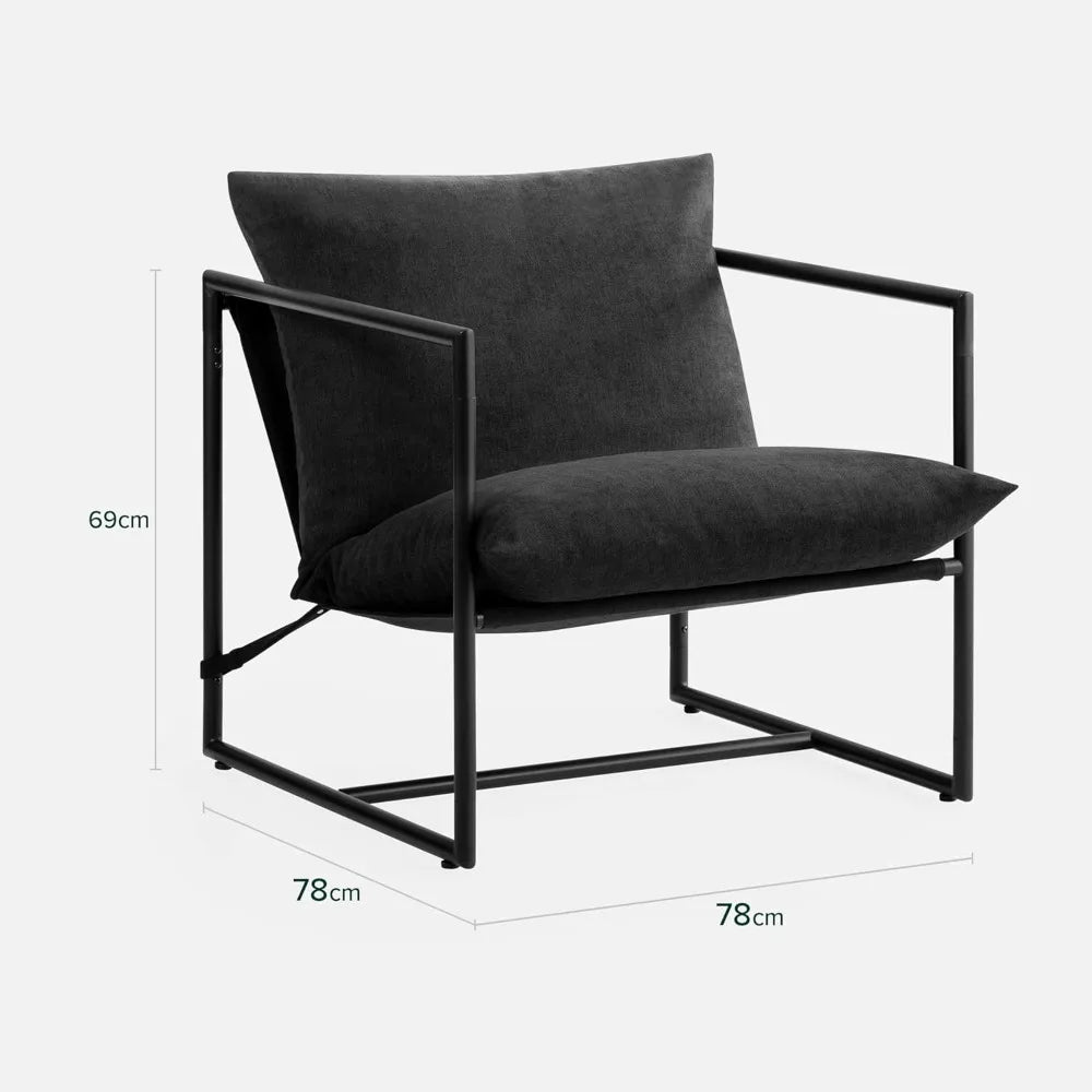 Metal Framed Armchair with Shredded Foam Cushioning,Living room chair， Black