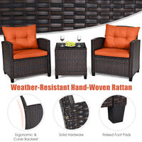 3 PCS Patio Rattan Furniture Set Cushioned Conversation Set Sofa Orange
