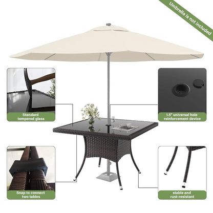 10 Piece Patio Dining Set All-Weather Wicker Outdoor Patio Furniture Set w/Tempered Glass Tabletop, Removable Cushions and Umbre