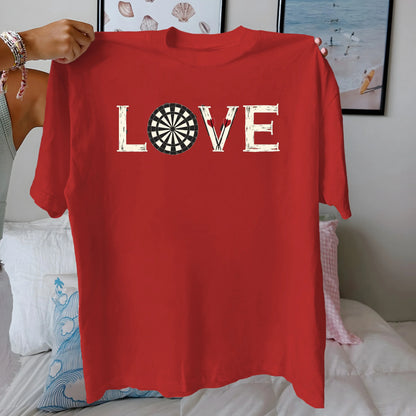 LOVE with dartboard and darts  pure cotton women's Tshirt comfort fit