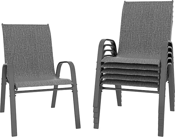 Patio Chairs Set of 6, Outdoor Lightweight Stackable Dining Chairs w/All-Weather Textilene Fabric & Metal Frame, 350LBS Capacit