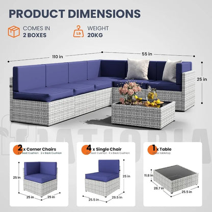 7 Piece Outdoor Sectional Sofa Set for Backyard Poolside Garden AllWeather Patio Furniture with Washable Cushions Waterproof Gr