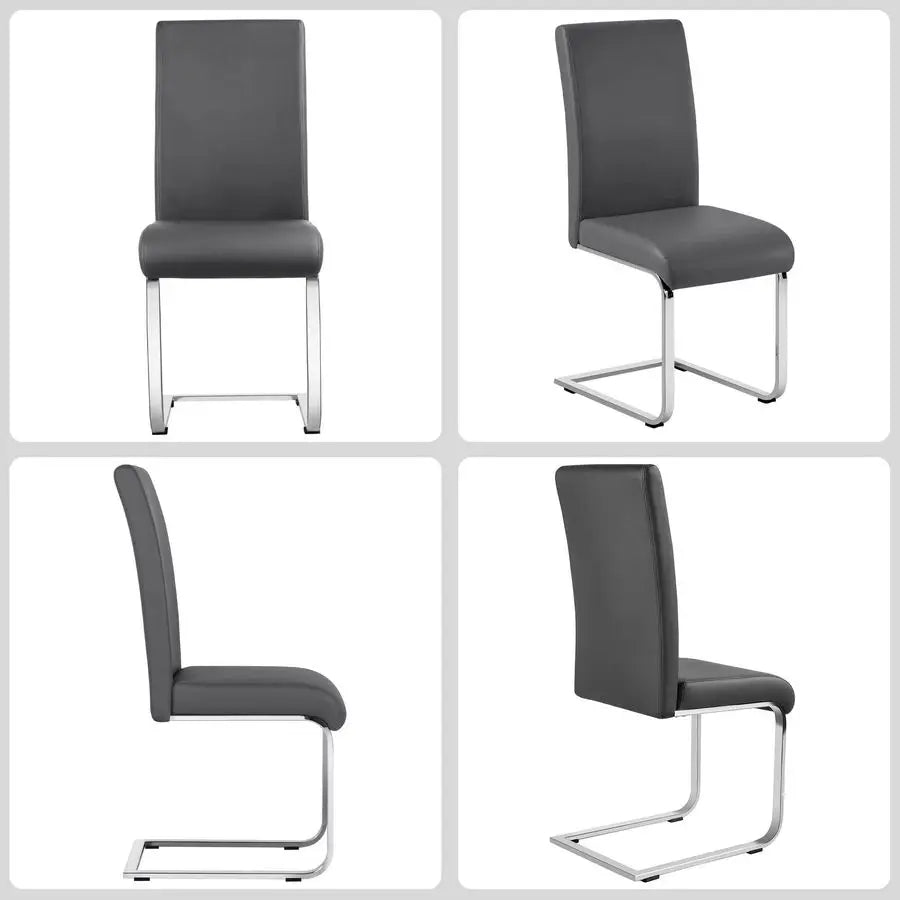Dining Chairs Leather Upholstered Dining Side Chairs High Back Dining Room Chairs Metal Home Kitchen Furniture Modern 2PCS, Gray