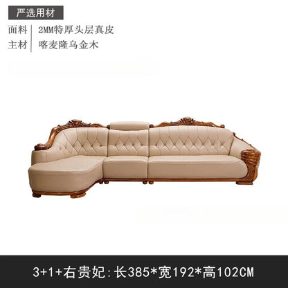 European leather sofa corner combination home high-end luxury living room new Chinese first layer cowhide solid wood