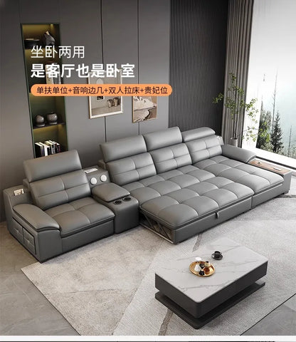 functional sofa, electric adjustable modern living room, storage princess, smart head, etc., dual-purpose leather sofa bed