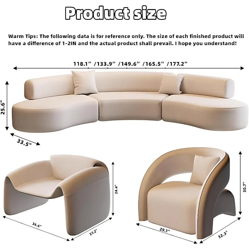 133.9" U-Shaped Sofa Set (Sofa A+Table+3Chairs B) - Cloud Couch, Solid Wood Frame