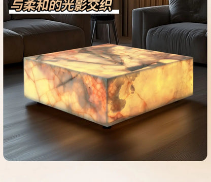 CNatural jade coffee table square crystal light luxury mansion blue and white jade living room marble luminous coffee table C660