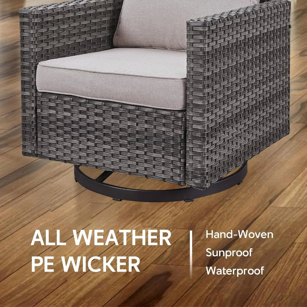 7 Piece Wicker Patio Furniture Set - Outdoor Swivel Rocker Chairs Set with Coffee Table, Side Table, 3 Seat Sofa & Ottomans, Sma