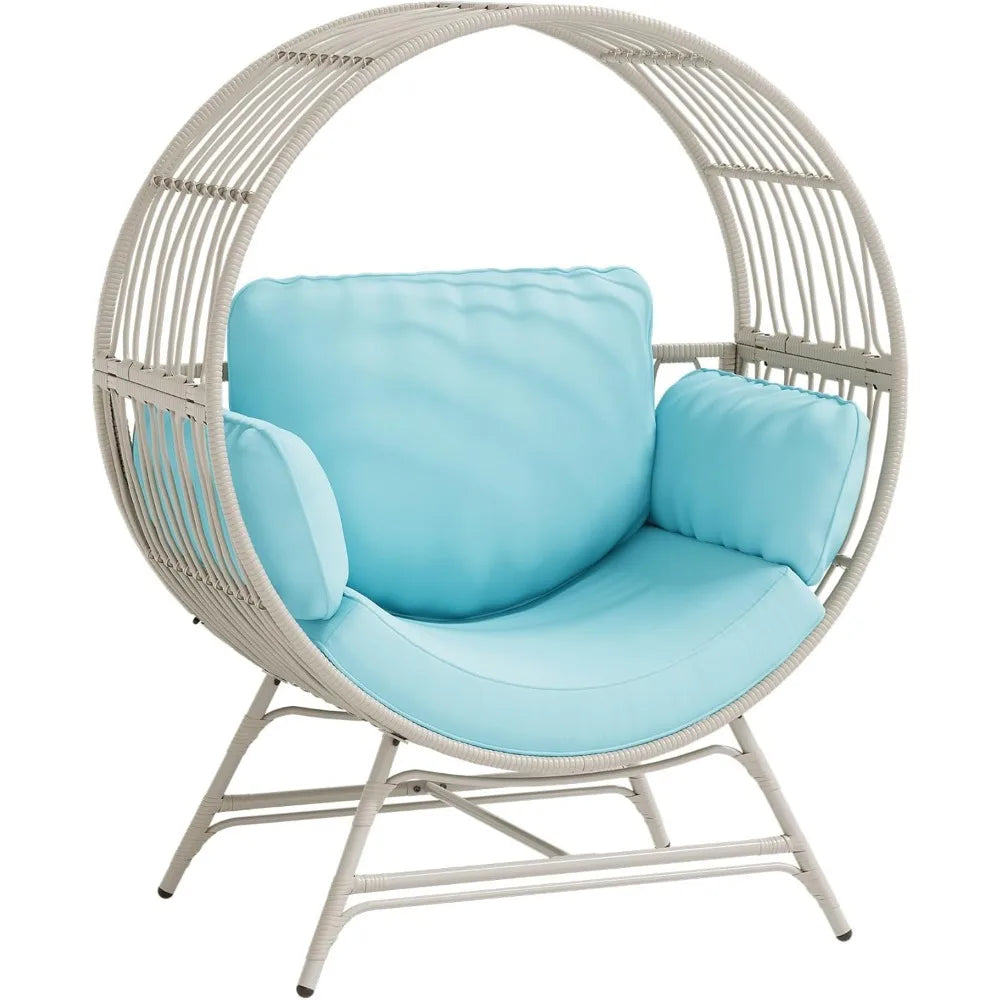 Egg Chair Outdoor Indoor, Oversized Rattan Chair with Thicken Cushion, 510LBS Capacity Wicker Patio Lounge Chair