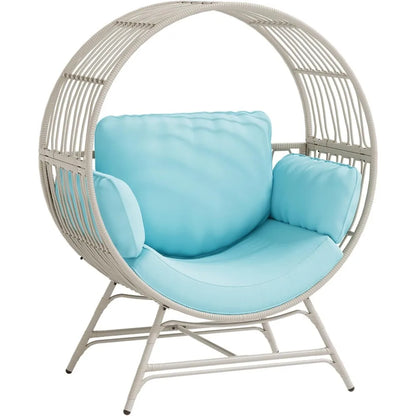 Egg Chair Outdoor Indoor, Oversized Rattan Chair with Thicken Cushion, 510LBS Capacity Wicker Patio Lounge Chair