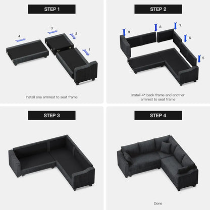 Convertible Sectional Couch with Chaise Corner Sectional Sofa L Shaped Couch Reversible Corner Upholstered Couches, Customized