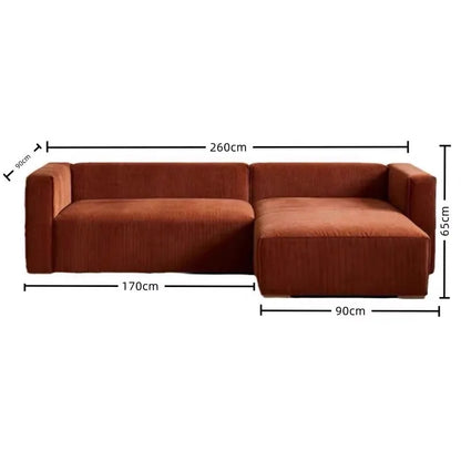 Retro corduroy tofu sofa straight row small apartment living room corner combination fabric small sofa