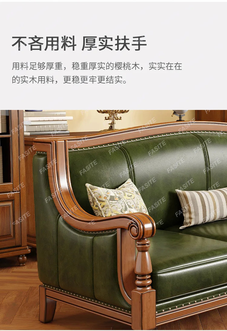 American leather sofa solid wood retro sofa 123 combination first layer cowhide living room villa
