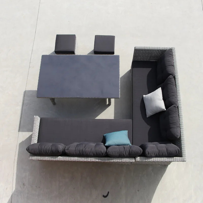 Outdoor PE Wicker Lounge Sofa Set Garden Patio Furniture with Convexion Seat Chair for Villa Dining Conversation Rattan Material