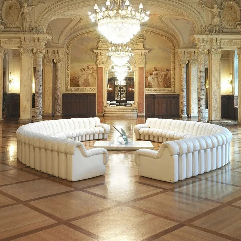 Artistic High End White Leather De Sede DS 600 Snake Sofa Curved Modular Sectional Sofa Round Water Proof Couch Set