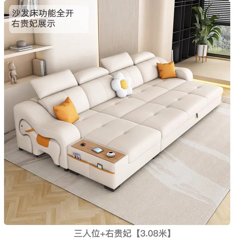 custom. [Official Genuine] Yisheng Scratch Leather Sofa Bed Dual-use Foldable Multifunctional Small Apartment Livin