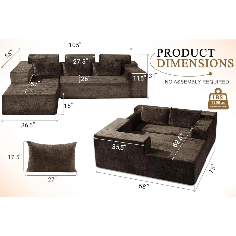 Modular L-Shape Sectional Sofa 105 - Comfortable Deep Seating for Living Room, Ready to Use, No Assembly Needed