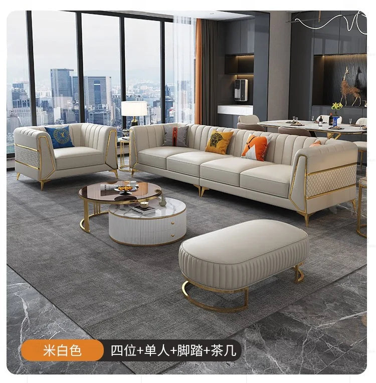 Italian-American small apartment living room three or four-person leather sofa luxury modern simple corner combination concubine