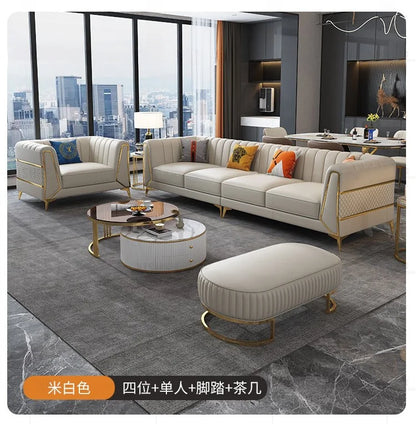 Italian-American small apartment living room three or four-person leather sofa luxury modern simple corner combination concubine