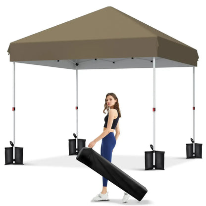 10x10 FT Pop Up Canopy Tent with 3 Adjustable Heights – Outdoor Sun Shade Shelter, 4 Sandbags & Carry Bag, for Parties & Events