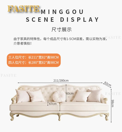 Leather sofa combined living room size apartment Italian light luxury high-end luxury solid wood furniture